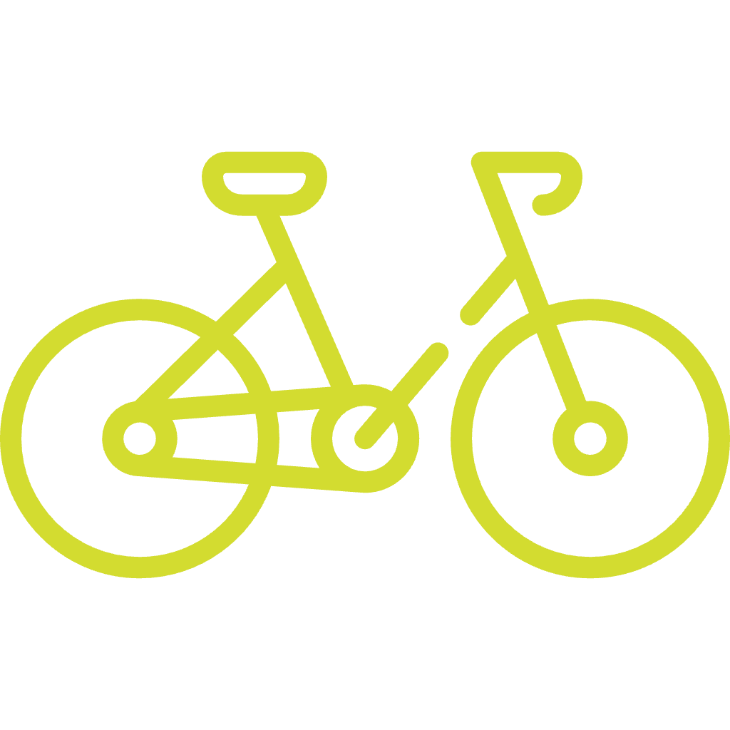 Modernes Symbol für Bewegung, Mobilität und gesundheitliche Aktivität mit stilisiertem Fahrradmotiv.