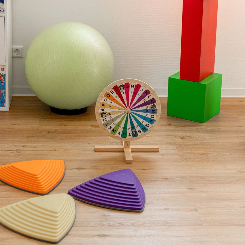 Verschiedene Therapiematerialien für Kinder mit Bällen und bunten Bewegungselementen zur Förderung von Koordination und Wahrnehmung im Therapiezentrum Möller